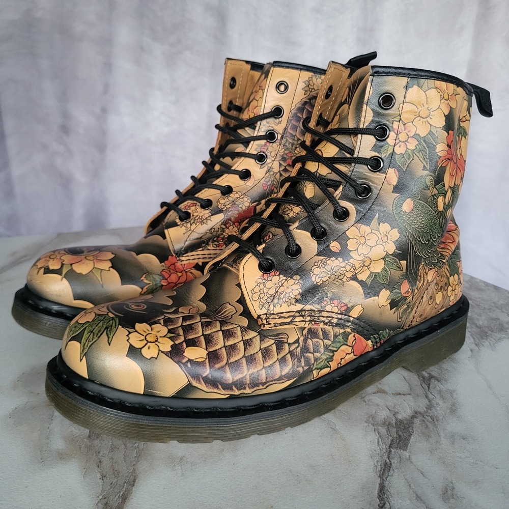 Dr. Martens 1460 x Evisu Japanese Koi Fish Tatoo Sleve Boots Size 12 M - Picture 5 of 16